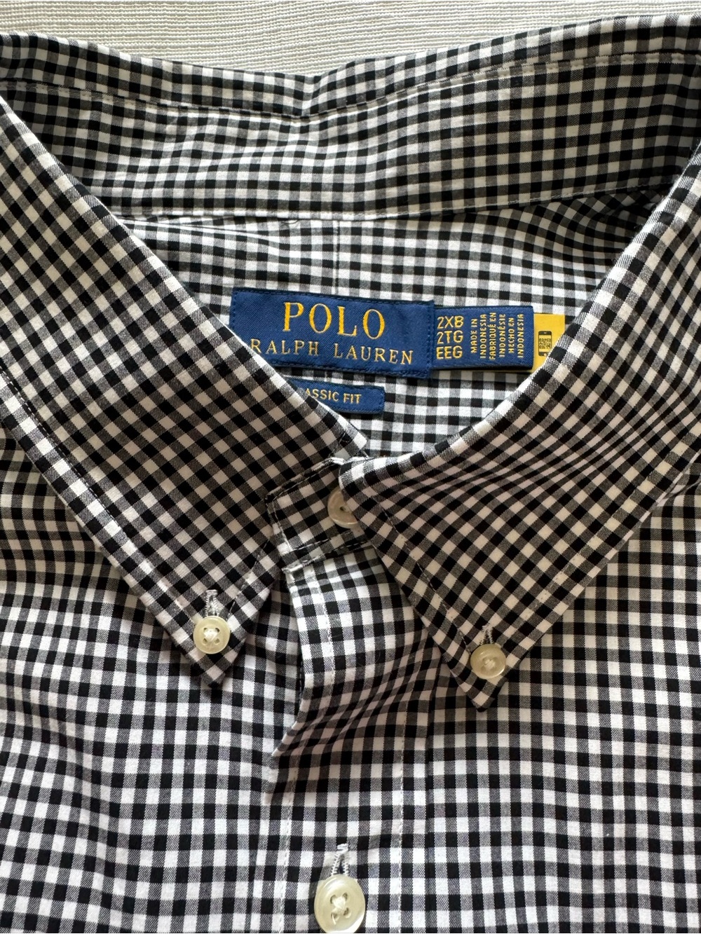 Ralph Lauren Black and White Gingham Button-Down Shirt 2XB